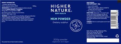 Photo of the Higher Nature MSM Powder label