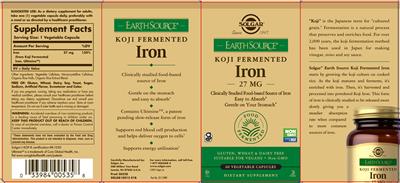 Earth Source Food Koji Fermented Iron 27 mg のラベル画像（NIH DSLD）