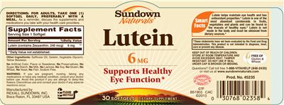 Photo of the Sundown Naturals Lutein 6 mg label