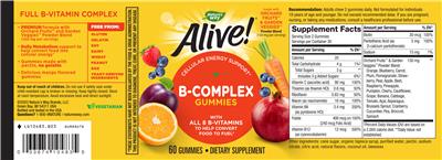 Photo of the Nature's Way Alive! B-Complex Gummies Delicious Mango Flavored label