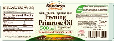 Photo of the Sundown Naturals Evening Primrose Oil 500 mg label