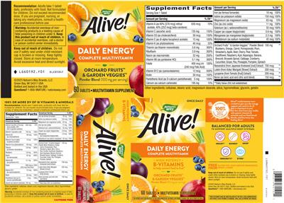 Photo of the Nature's Way Alive! Daily Energy Complete Multivitamin label