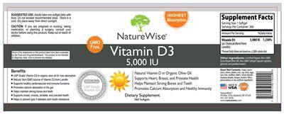 Photo of the NatureWise Vitamin D3 5,000 IU label