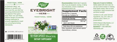 Photo of the Nature's Way Eyebright Herb 560 mg label