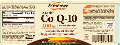 Photo of the Sundown Naturals Q-Sorb Co Q-10 100 mg label