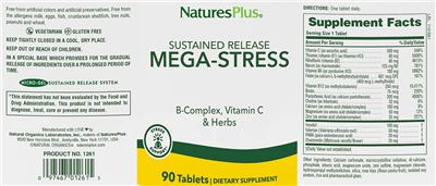 Photo of the NaturesPlus Mega-Stress Sustained Release label