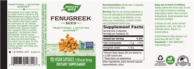 Photo of the Nature's Way Fenugreek Seed 1,130 mg label