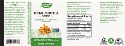 Photo of the Nature's Way Fenugreek Seed 1,220 mg label