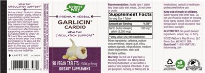 Photo of the Nature's Way Garlicin Cardio 350 mg label