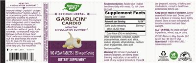 Photo of the Nature's Way Garlicin Cardio 350 mg label
