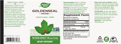 Photo of the Nature's Way Goldenseal Herb 700 mg label