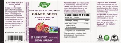 Photo of the Nature's Way Grape Seed 100 mg label