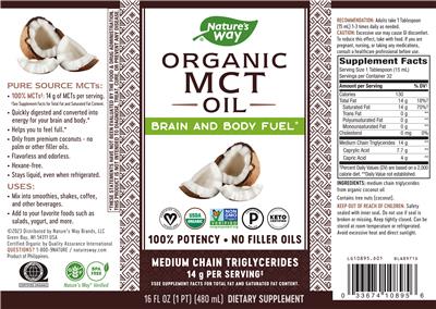 Photo of the Nature's Way Organic MCT Oil label