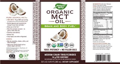 Photo of the Nature's Way Organic MCT Oil label