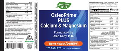 Photo of the Nature's Way OsteoPrime Plus Calcium & Magnesium label