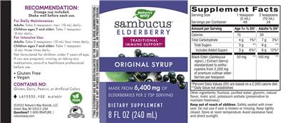 Photo of the Nature's Way Sambucus Original Syrup label