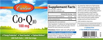 Photo of the Carlson Co-Q10 100 mg label