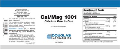 Photo of the Douglas Laboratories Cal/Mag 1001 Calcium One To One label