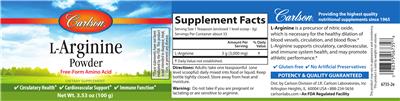 Photo of the Carlson L-Arginine Powder label