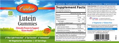 Photo of the Carlson Lutein Gummies Natural Mango Flavor label