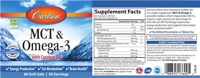 Photo of the Carlson MCT & Omega-3 label