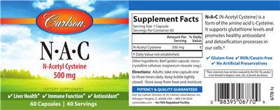 Photo of the Carlson N-A-C 500 mg label