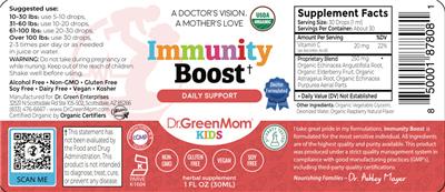 Photo of the Dr.GreenMom Kids Immunity Boost label