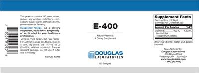 Photo of the Douglas Laboratories E-400 label