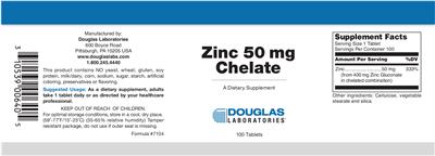 Photo of the Douglas Laboratories Zinc 50 mg Chelate label