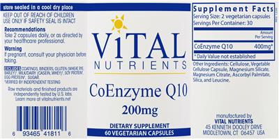 Photo of the Vital Nutrients CoEnzyme Q10 200 mg label
