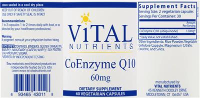Photo of the Vital Nutrients CoEnzyme Q10 60 mg label