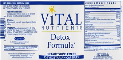 Photo of the Vital Nutrients Detox Formula label