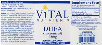 Photo of the Vital Nutrients DHEA (Micronized) 25 mg label
