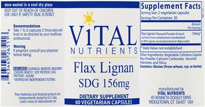 Photo of the Vital Nutrients Flax Lignan SDG 156 mg label