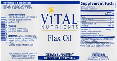 Photo of the Vital Nutrients Flax Oil label