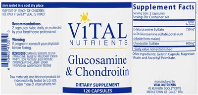 Photo of the Vital Nutrients Glucosamine & Chondroitin label