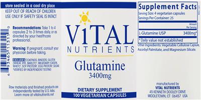 Photo of the Vital Nutrients Glutamine 3400 mg label