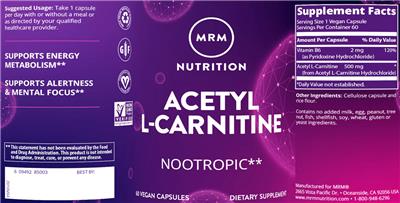 Photo of the MRM Nutrition Acetyl L-Carnitine label