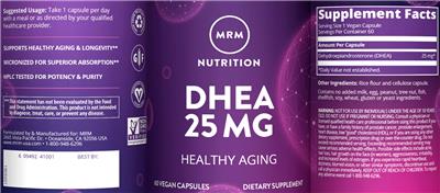 Photo of the MRM Nutrition DHEA 25 mg label
