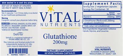 Photo of the Vital Nutrients Glutathione 200 mg label