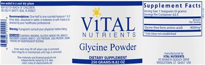 Photo of the Vital Nutrients Glycine Powder label