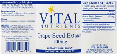 Photo of the Vital Nutrients Grape Seed Extract 100 mg label