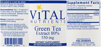 Photo of the Vital Nutrients Green Tea Extract 80% 550 mg label