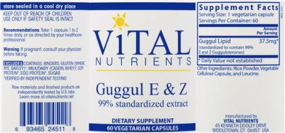 Photo of the Vital Nutrients Guggul E & Z 99% 75 mg label