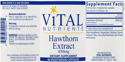 Photo of the Vital Nutrients Hawthorn Extract 450 mg label