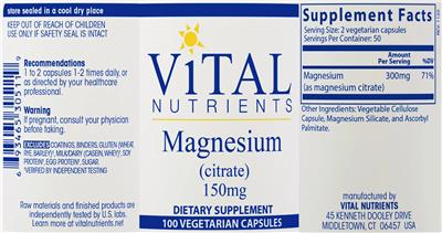 Photo of the Vital Nutrients Magnesium (Citrate) 150 mg label