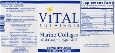 Photo of the Vital Nutrients Marine Collagen label