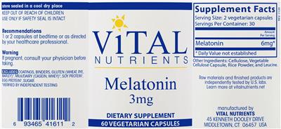 Photo of the Vital Nutrients Melatonin 3 mg label