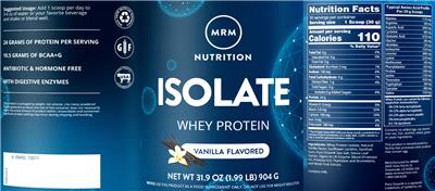 Photo of the MRM Nutrition Isolate Whey Protein Vanilla Flavored label