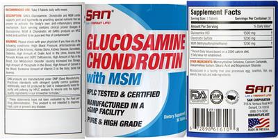 Photo of the SAN Glucosamine Chondroitin with MSM label